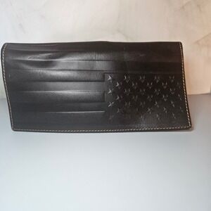 Leather Bifold Wallet American Flag Embossed Credit Card Holder Black‎